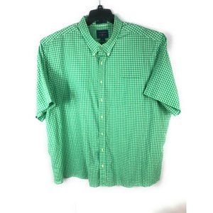 Saddlebred Men's 3X Big Tall Green Yellow Button Up Short Sleeve Poly Blend A12